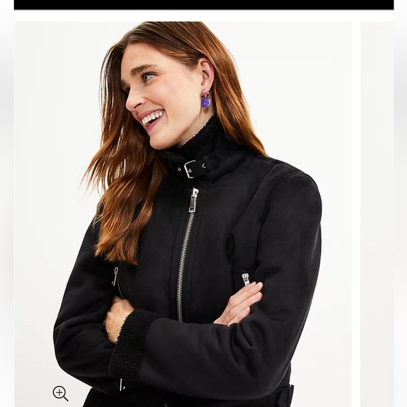 LOFT Black Faux Suede Aviator Jacket - Picture 2 of 7